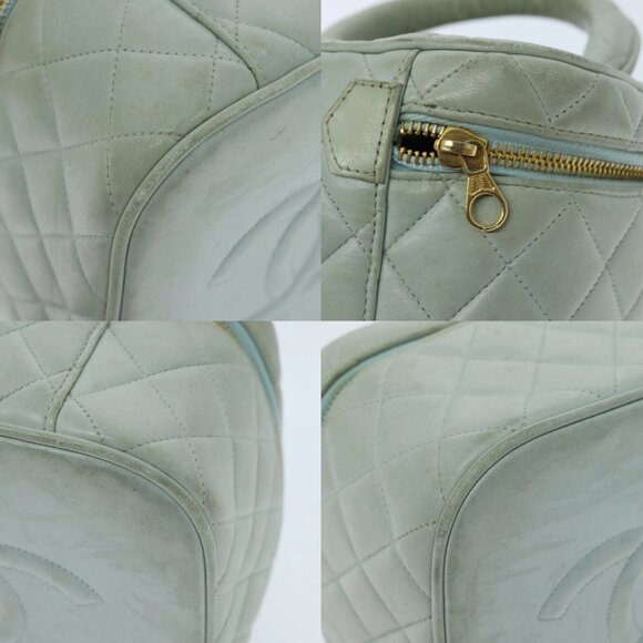 CHANEL Matelasse Vanity Cosmetic Pouch Lamb Skin Blue Gold CC Auth yk15445 - Picture 16 of 16